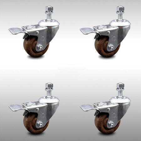 Service Caster 3.5 Inch SS High Temp Glass Filled Nylon 12mm Stem Caster Set Lock Brake SCC SCC-SSTSTTL20S3514-GFNSHT-M1215-4